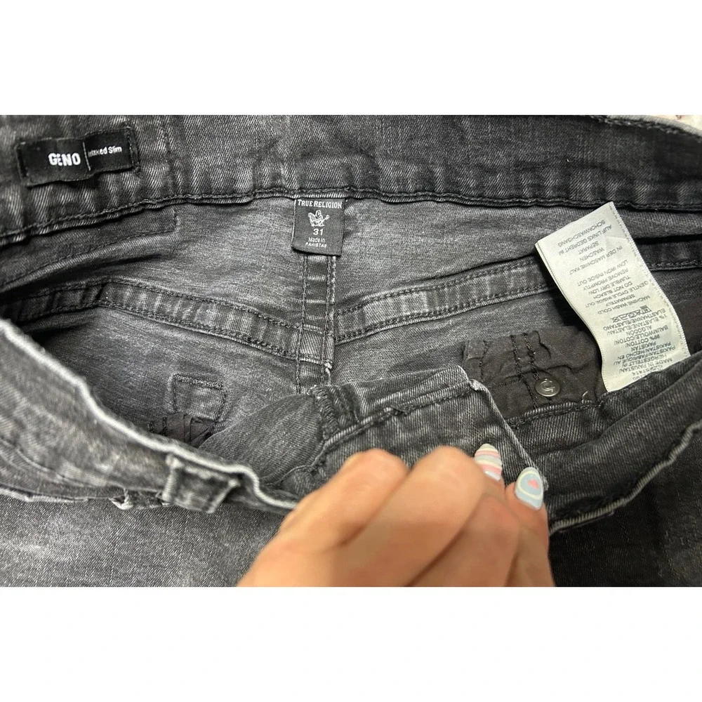 True Religion Geno Relaxed‎ Slim Jeans Faded Black Mens Size 31 Horseshoe Stitch
